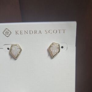 Kendra Scott White Druzy Gold Hexagon Stud Earrings
